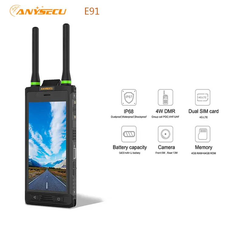 ANYSECU E91 4G Išmanųjį telefoną POC Tinklo Radijo DMR Analoginis UHF Walkie Talkie Android 9.0 Dual SIM, WI-fi, NFC Kamera, Radijo