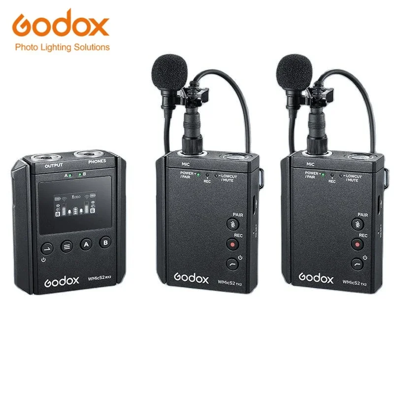 Godox WMicS2 UHF Kompaktiškas Belaidis Mikrofonas Sistemos Profesinės Lavalier Mic už Vlog Video DSLR Išmaniojo telefono Pokalbio Įrašymas