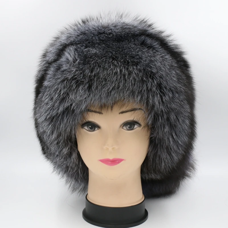 Harppihop moterų žiemos kailio kepurę originali lapės kailio kepurės megztos sidabrinės lapės kailio kepurės rusijos moterų bomer kepurės didelis uodega šiltos kepurės