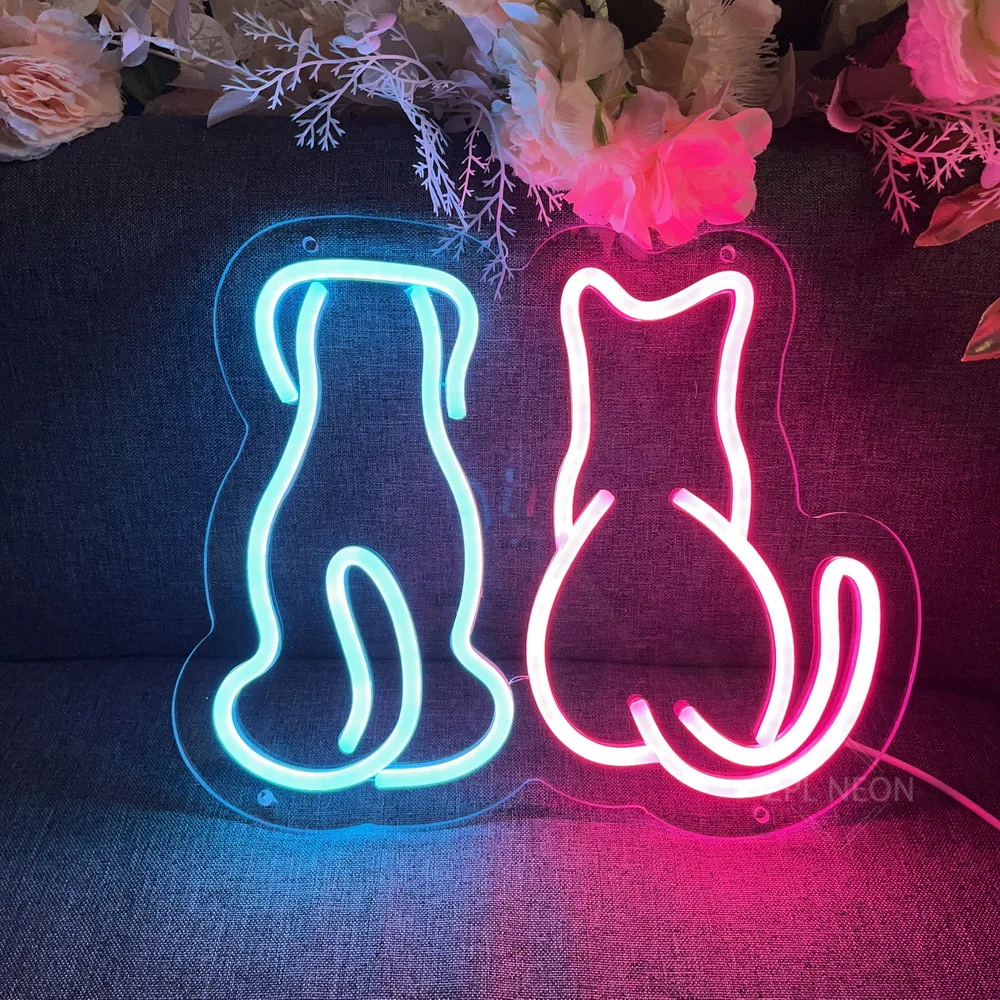 Katė, Šuo, Neono Ženklais Žaidimų Kambarys Dekoro Miegamasis Pet Shop Apdaila Sienos Kabo Neoninės Šviesos, LED Ženklai Individualizuoti Gimtadienio Dovanos