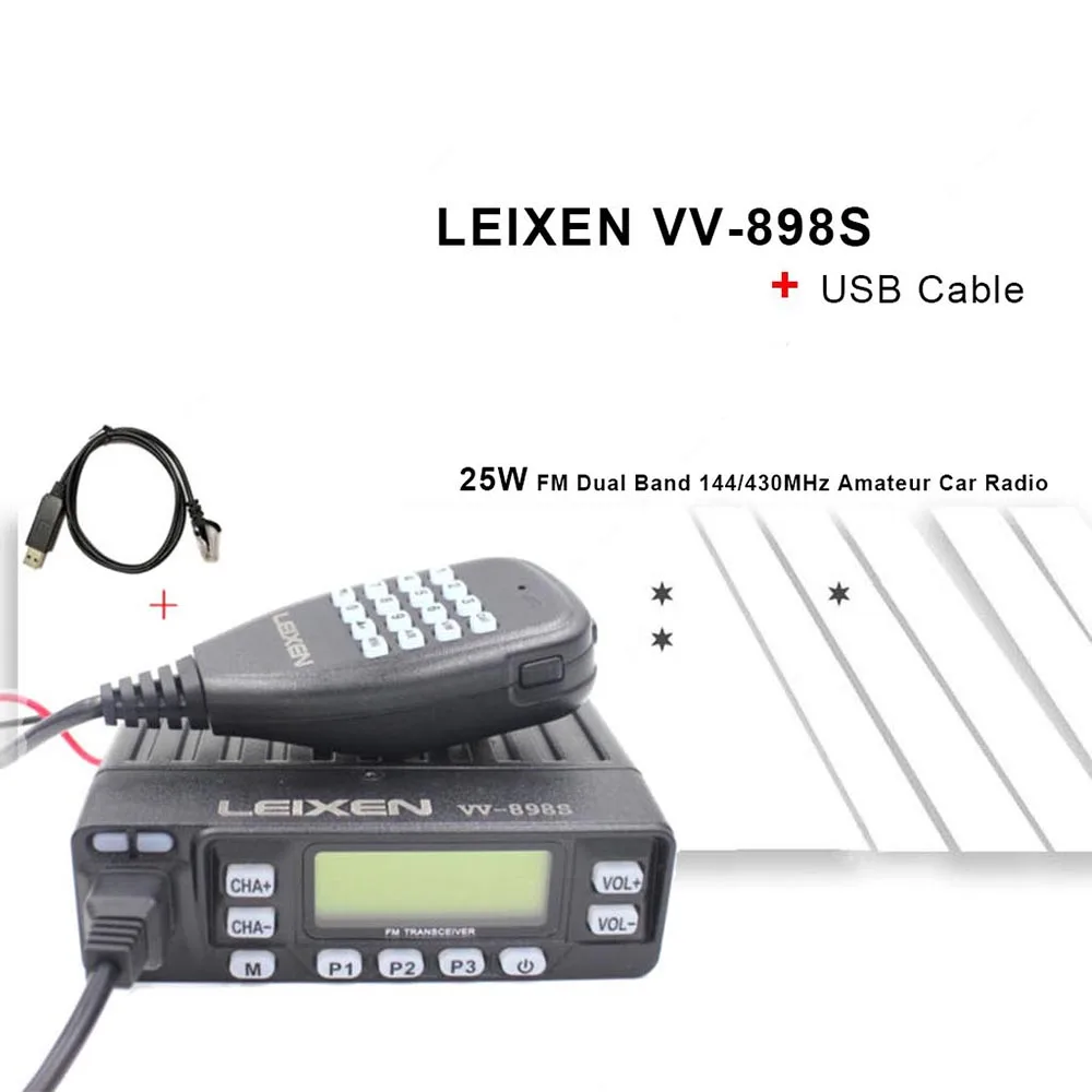 LEIXEN VV-898S Mini Automobilių Moblie radioDual juosta 144/430MHz Mobilus Transiveris Mėgėjų Kumpis Radijo + USB Programavimo Kabelis