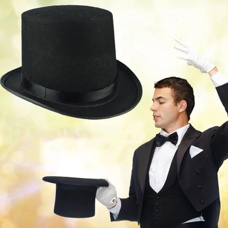 Magas atliko aukštą Skrybėlę Helovinas skrybėlę bžūp flat black hat Džiazo scenoje bažnyčios kepuraitės skrybėlę elegante