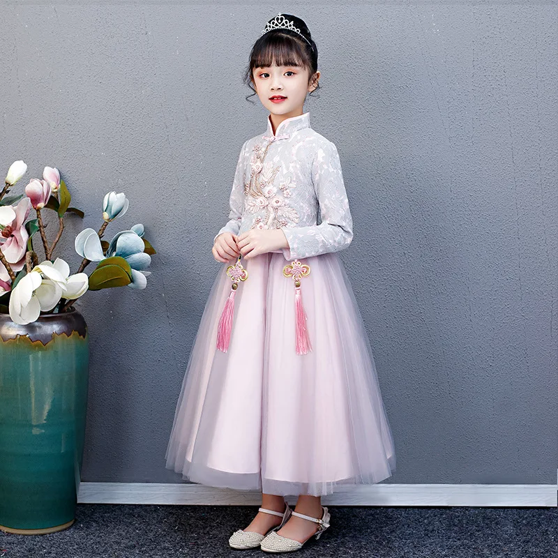 Mergina Dress Rudenį Hanfu Tango Kostiumas 2022 Naujas Kinų Stiliaus Golfo Siuvinėjimo Spausdinti Senovės Kostiumas Vaikų Cheongsam