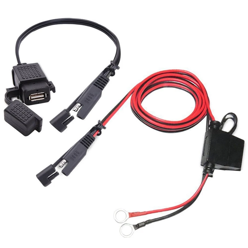 SAE USB Kabelis Adapteris su Inline Saugiklis Motociklo Vandeniui Įkroviklis Greitai 2.1 Greito Įkrovimo lizdas už Telefoną, Tabletės 12-24V
