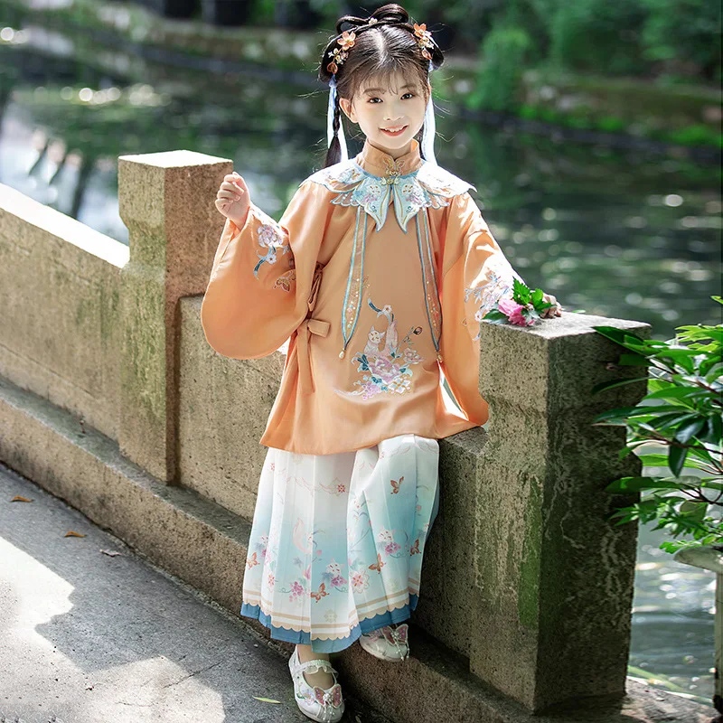 Senovinių Kinų Festivalyje Drabužių Oranžinės Spalvos Gėlių Siuvinėjimas Hanfu Vaikų Vaikams Senovės Tradicinė Suknelė Mergaičių Kostiumai, Pasakų
