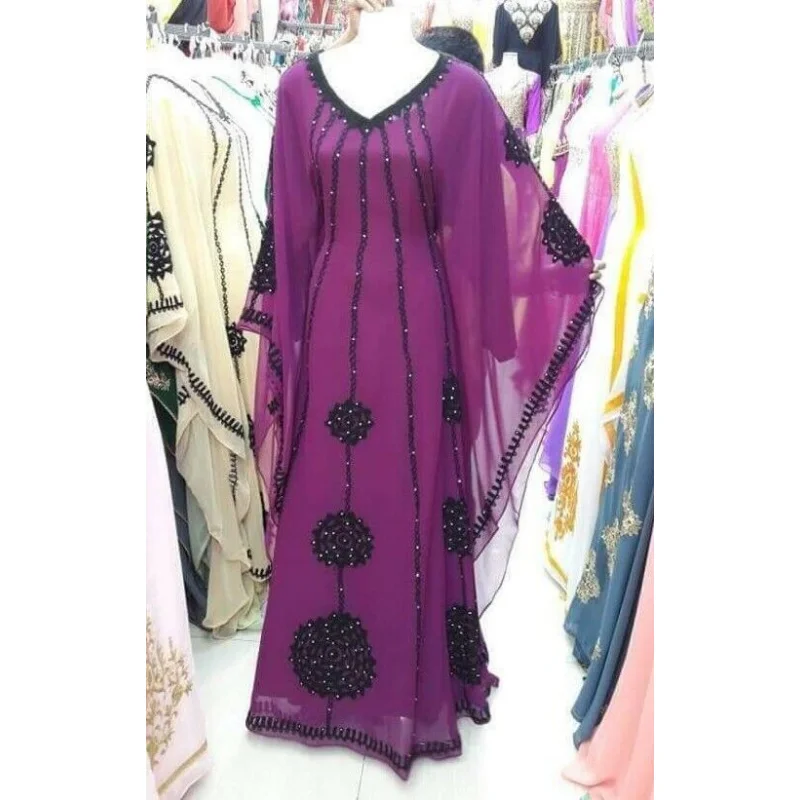 Violetinė Juoda Dubajus Georgette Maroko Ilgi Marškinėliai-Suknelė Jilbab Abaja Drabužių Europos ir Amerikos Mados Tendencijos